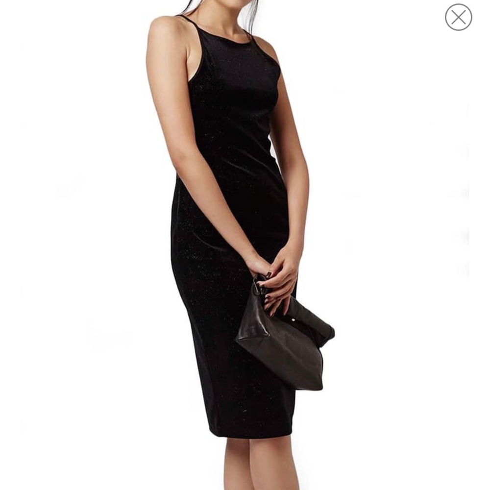 🎉HP🎉Topshop Black Sparkly Velvet Midi Dress